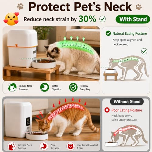 SZEE Cat Food Stand for Automatic Feeder & Tradition Bowls, Elevated Cat Food Table Station, Raises Feeder/Bowl by 2 3/8", Premium Solid Wood Material, Relieves Spine and Joints Noticeably on Pets