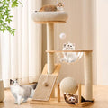 HITTITE Solid Wood Cat Tree Tower with Scratching Post, 37.8 Inches Tall Cat Towers with Scratching Board and Scratcher Ball, Modern Cat Tower With Space Capsule and Removable Top Bed for Indoor Cats.