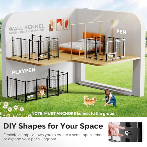 Sino Luban Outdoor Dog Kennel Outside Run with Doggy Door, Swivel Feeder&Roof - 8x4x6FT Large Dog Kennels Pens Outside for Large Dogs Breed- Heavy Duty Cage Yard (Can Connect to Your Dog House)