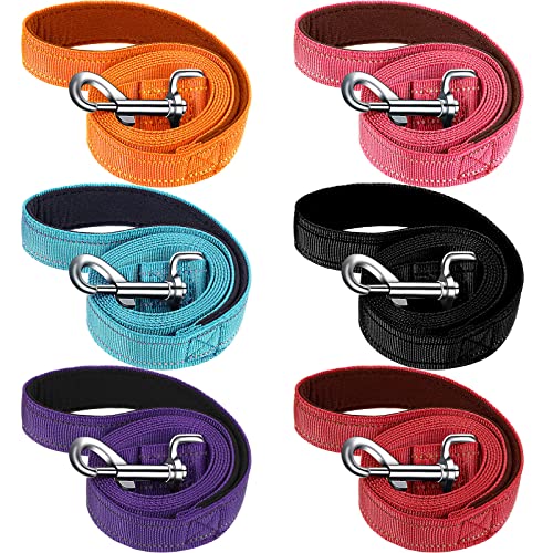 Perthlin 6 Pieces Dog Leash Bulk for Medium and Large Dog, Heavy Duty Nylon Pack Dogs Leashes Padded Handle Double Sided Reflective Puppy Collar for Walking, Training, 5 Feet(Classic)