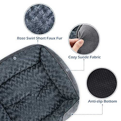 INVENHO Large Dog Bed for Large Medium Small Dogs, Rectangle Washable Orthopedic Dog Bed, Soft Calming Sleeping Puppy Bed Durable Pet Cuddler with Anti-Slip Bottom L(30"x24"x9")
