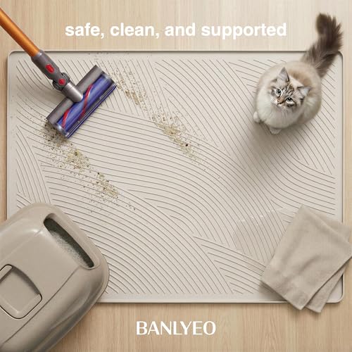 BANLYEO Cat Litter Box Mat - SM Small Medium Size 24 x 17 in, Water Proof, Kitty Litter Trapping Mat, Easy to Clean, Scatter Control, Odorless, Pet Supplies for Indoor Cats, Warm Beige