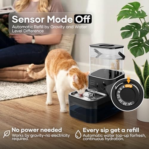 3L Filterless Cat Water Fountain, Wireless Motion Sensor Fountain with 4000mAh Battery, Stainless Steel Cat Bowls, Separate Water Tanks, Quiet – Black