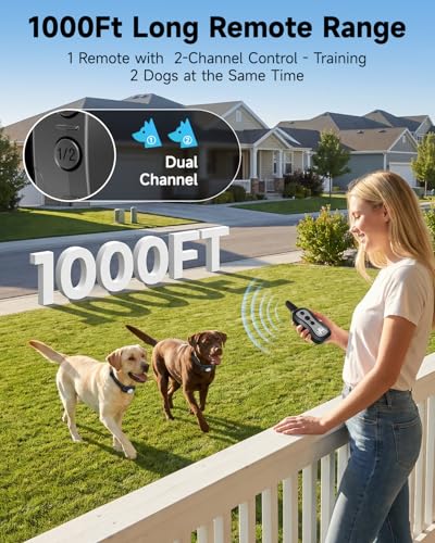 PATPET Dog Training Collar Shock Collar with Remote - 3 Training Modes, Beep, Vibration and Shock, Up to 1000 ft Remote Range, Rainproof for Small Medium Large Dogs