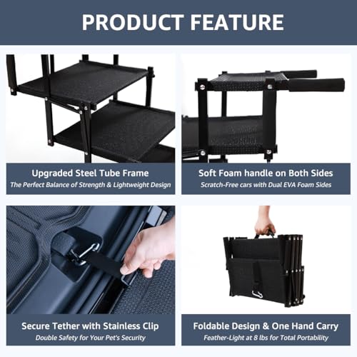 Oiilores Foldable Dog Stairs for Large Dogs - Extra Wide Pet Ramp for Cars, SUV, Non-Slip Surface, Supports Up to 250 Lbs, 5 Steps