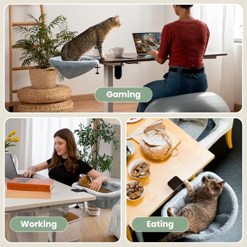 JUNSPOW Cat Desk Bed - One-Click Folding,Sunken Design & Space-Saving Semi-Circular Cat Bed, Soft Faux Rabbit Fur Material, Suitable for Various Desktops-Maximum Hold Up to 40lb