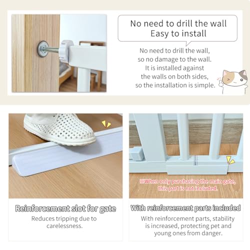 Lumizone Extra Tall Cat Gate 61.02" High Pressure Mounted 29.92"-34.24" Extra Wide 1.37" Gap No Drilling Auto-Close One-Handed Operation Tall Pet Gate for Dogs(White, 61.02" H x 29.92"-34.24" W)