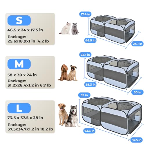 2-in-1 Dog Playpen, 58''Pop Up Cat Puppy Pet Playpen Indoor/Outdoor Cats Enclosed, Cat Dog Tent Crate Cage Kennel, Portable Playpen for Kitten, Small Animals Play Pen(No Divider, Unified Space)