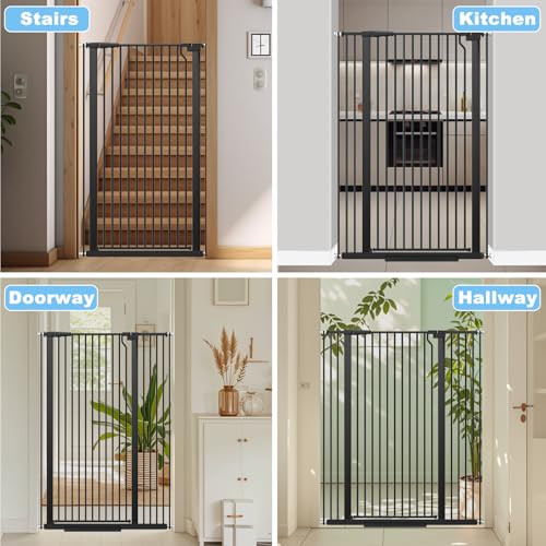 51.18" Extra Tall Cat Gate for Doorway 48.5"-56.2" Wide Auto Close Tall Pet Gate No Drilling Pressure Mounted for Hallway Kitchen,Black