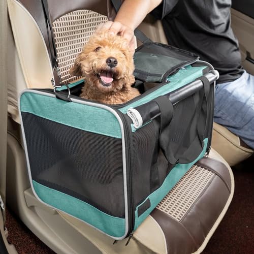 GAPZER Small Dog Carrier for Puppy Yorkshire Softshell Car Transport Chihuahua Carry Cage 18-inch Collapsible Doggie Vet Visit Crate Easy Load Roomy Pet Carrier Bag Kennel Dog Essentials Teal