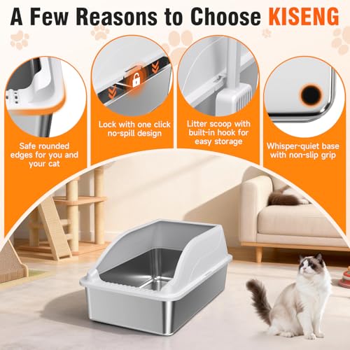 2PACK Stainless Steel Cat Litter Boxes, XL Large Metal Litter Box with High Sides Lid, Odor Free Litter Pan Include Scoop Easy Cleaning Anti-Scratch Kitty Cat Box Anti-Urine Leakage, Non-Sticky