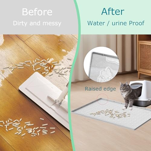 Jacooxi Cat Litter Mat for Litter Box, Silicone Large Cat Litter Trapping Mat - 34x22 in, Waterproof & Non-Slip, Durable & Easy Clean, Light Gray