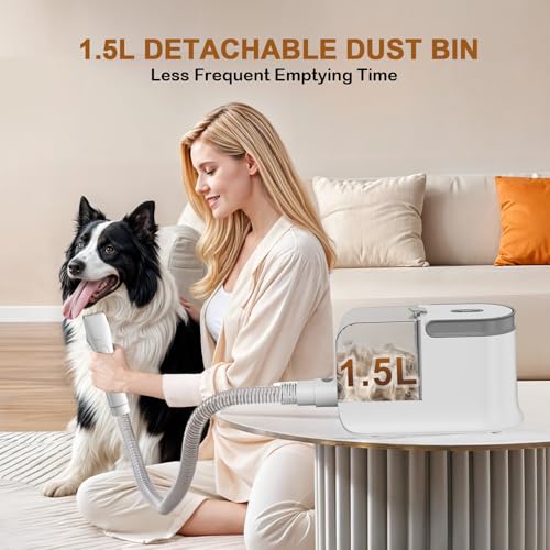 Ozumek Dog Grooming Vacuum, Dog Grooming Kit, 3 Suction Modes Dog Brush Vacuum with 5 Pet Grooming Tools (Alabaster)