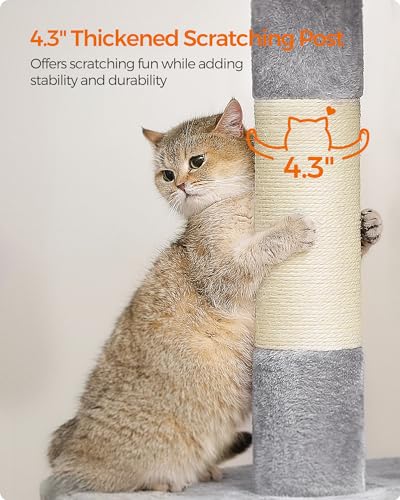 Feandrea Cat Tree, 40.6-Inch Cat Tower, Plush Condo for Extra Large Cats up to 44 lb, Large Perch, 2 Caves, Scratching Post, Light Gray UPCT614W01