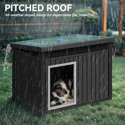 YITAHOME Dog House w/Lift-Up Sloping Roof, Waterproof and Ventilated Pet House for Indoor & Outdoor Use, Easy Assembly Dog Kennel for Small Medium Dogs, Black(32.2" L x 25.1" W x 24.1" H)