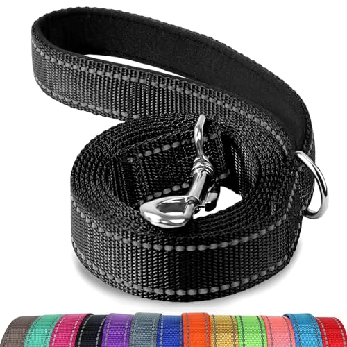 Joytale Dog Leash, 6 FT Double-Sided Reflective, Padded Handle Nylon Heavy Duty Leashes for Medium & Large Dogs Walking, Black