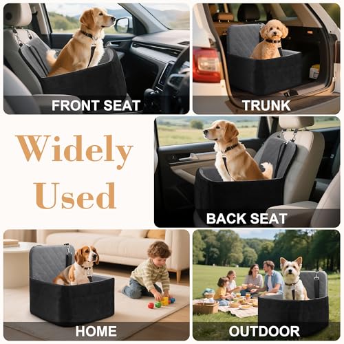 Dog Car Seat for Small/Medium Dogs,Pet Dog Booster Car Seat Puppy 15-35 lbs with Soft 4+2in Detachable Pads Detachable Elevated Cushion and Washable Cover Safety Belt Storage Pockets Easy to Install