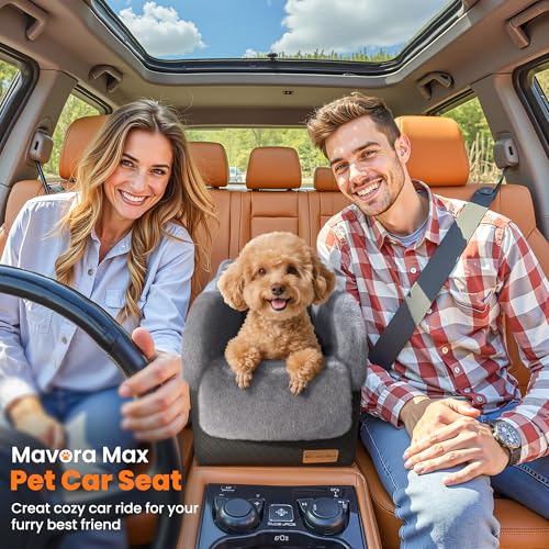 Mavora Max Portable Small Dog Seat for Car, Luxury Center Console Dog Car Seat Booster with Safety Tethers, Anti-Collapse Pet Travel Carseat for SUV, Truck (Black/Grey)