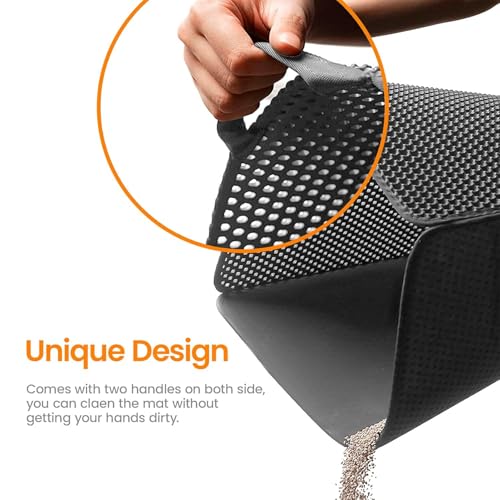 Cat Litter Mat-30"X24" Jumbo Litter Trapping Mat EVA Honeycomb,Urine & Waterproof Scatter Control Matt for Cat With Handle Design Easier To Clean, Less Waste, Soft On Paws, Gray