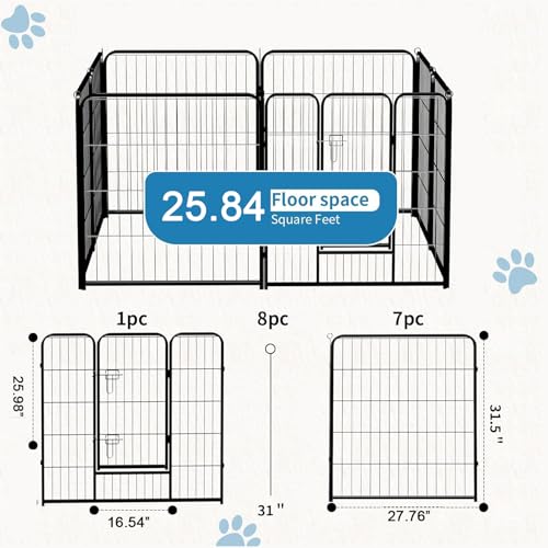 NEWBULIG Dog Playpen for Indoor 32 Inch 8 Panels - Portable Heavy Duty Metal Pet Exercise Pen with Door, Foldable Small Dog Puppy Playpen Fence for Outdoor RV, Camping, Yard, Garden
