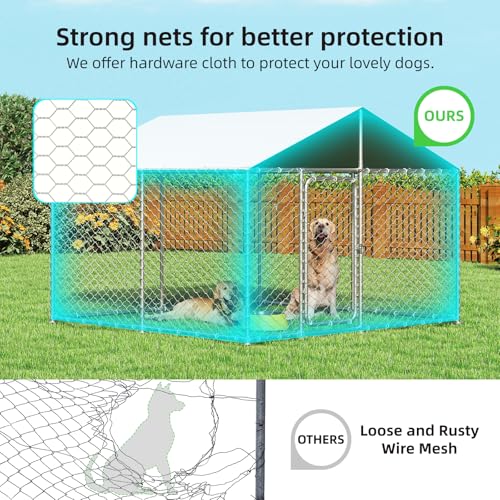 10x10FT Dog Kennel Outdoor Outside, Heavy Duty Metal Dog Enclosure with Waterproof Oxford Roof & Security Lock,Panels for Large Dogs & Small Animals, Backyard Pet Playpen