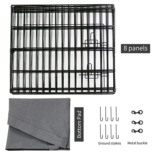 PETIME Foldable Metal Dog Exercise Pen/Pet Puppy Playpen Kennels Yard Fence Indoor/Outdoor 8 Panel 24" W x 24" H with Bottom Pad (with Bottom pad, 8 Panels 24" H)