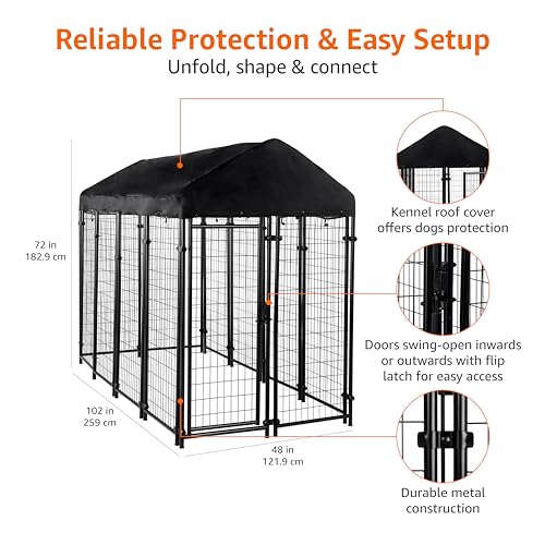 Amazon Basics - Welded Rectangular Outdoor Secure Wire Crate Kennel for Cat, Dog Large, Black, 102 x 48 x 72 inches