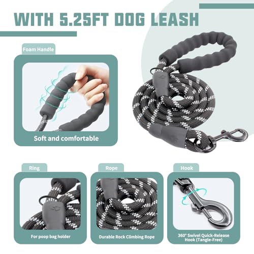 AUROTH Dog Harness and Leash Set, Soft Padded Service Dog Vest with 5.25FT Dog Leash, No Choke, Easy On Pet Vest, Adjustable Reflective No Pull Pet Vest Medium Sized Dog, Easy Walking and Training