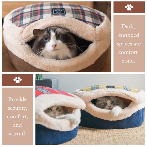 Urnat Cat Bed Cave – Enclosed Hideaway with Detachable Lid & Mat, Covered Round House for Indoor Kitten & Kitty (Yellow)