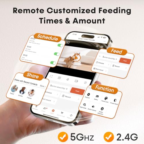 Yakry Automatic Dog Feeder with Camera - 8L/33 Cups Smart Pet Feeder for Small/Medium Dogs & Cats, 5GHz/2.4GHz WiFi App Control, 1080P HD Night Vision, 2-Way Audio, Timed Dry Food Dispenser Indoor