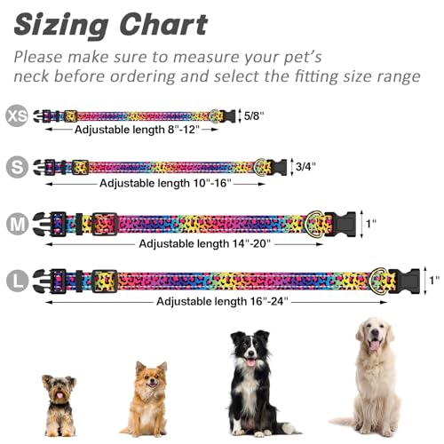 TMOODEL Reflective Dog Collar for Medium Dogs, Cute Leopard Style Adjustable Heavy-Duty Nylon Puppy Collar for Boy and Girl Female, Soft Pet Accessories with Quick Release Buckle, Neon
