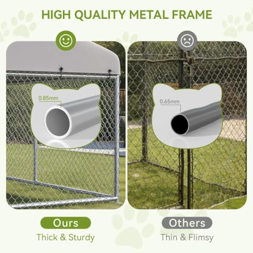COMHOMA 10×10FT Outdoor Dog Kennel with Adjustable Bowls Feeder Heavy Duty Extra-Large Dog Enclosure with Roof & Lock All Weather Resistant for Medium Large Dogs