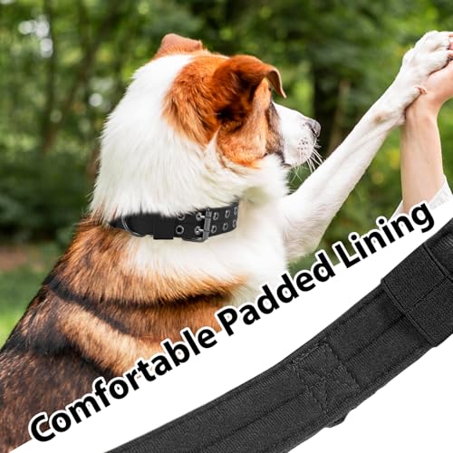 Tactical Dog Collar Military Adjustable Dog Collars Soft Nylon Training Collar with Patch Heavy Duty Metal Buckle Collars for Medium Large Dogs (Black, L)
