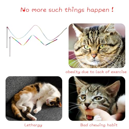 M JJYPET Cat Wand Toys Interactive Kitten Toys for Indoor Cats Colorful Teaser Wand String for Exercise Kitten Stick Kitty Rope Toy Rainbow Ribbon Cat Charmer -2Pcs