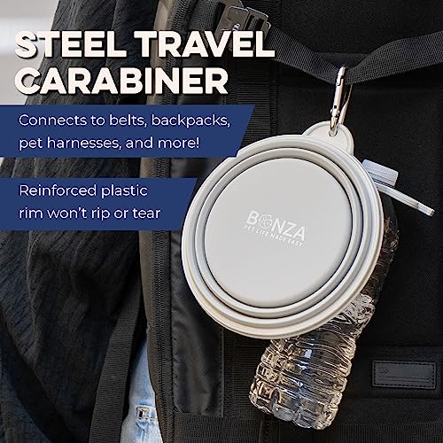 Bonza Collapsible Dog Bowl - Portable Travel Water Bowl for Dogs - Dishwasher Safe Silicone Pet Dish - Collapsible Pet Dish with Carabiner Clip - 50 Oz, X-Large, Navy Blue