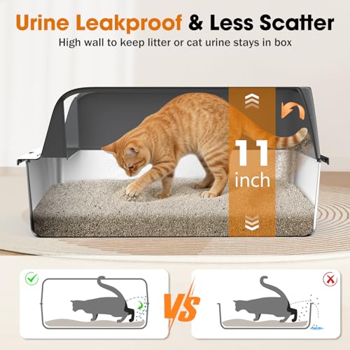 2PACK Stainless Steel Litter Box, Extra Large Litter Boxes for Big Cats, XL Metal Cat Litter Box with Lid High Sides, Anti-Urine Leakage, Non-Sticky, Scoop Included