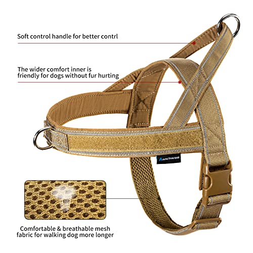 Annchwool No Pull Dog Harness with Soft Padded Handle,Reflective Strip Escape Proof and Quick Fit to Adjust Dog Harness,Easy for Training Walking for Small & Medium and Large Dogs(Brown,L)