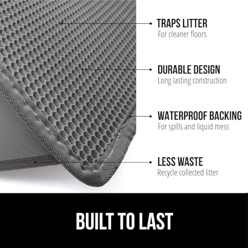 GORILLA GRIP Honeycomb Cat Litter Box Mat, Two Layer Trapping Waste Mats, Soft On Paws, Litter Box Supplies and Essentials for Indoor Cats, Traps Excess, Water Resistant for Floors, 24x15 Gray