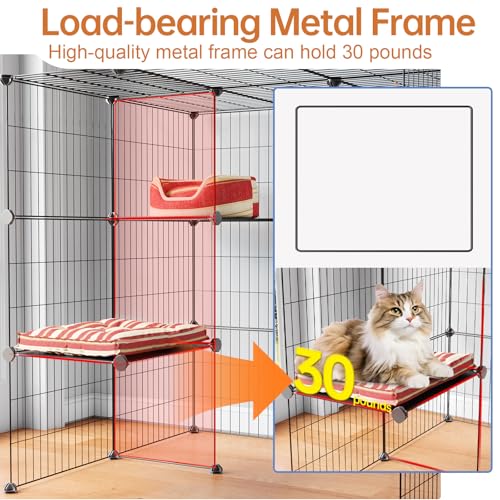 Oneluck 3-Tier Cat Cages Indoor Enclosure DIY Cat Playpen Catio Detachable Metal Wire Kennels Cats Crate Large Extra Exercise Place Ideal for 1 Cat,35.4 Inches