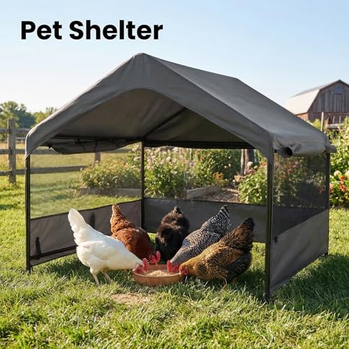 Yokaniwa Dog Tent House Outdoor Shade 4'x4'x3' Shelter for Large Medium Pets,Outside Sun Rain Waterproof Canopy with Three-Sided Breathable Mesh Windows,Livestock House with Ground Nails,Dark Gray