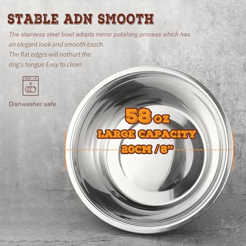Flodomix Elevated Dog Bowls, Metal Raised Dog Bowl Stand with 2 Thick 58oz Stainless Steel Food Bowls & Non-Slip Mat - 11.8" Tall for Medium/Large Breeds