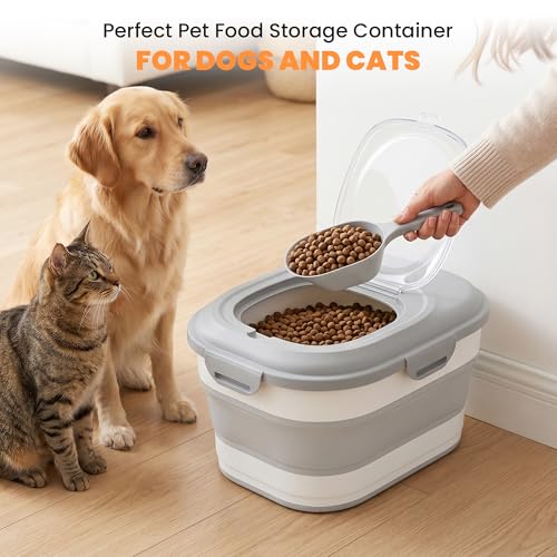 NURYO 30 Lbs Dog Food Storage Container with Wheels, Collapsible Pet Food Storage Container with Clear Window, Measuring Cup & Scoop, BPA Free Cat Food Container for Rice, Flour, Grain, Bird Seed