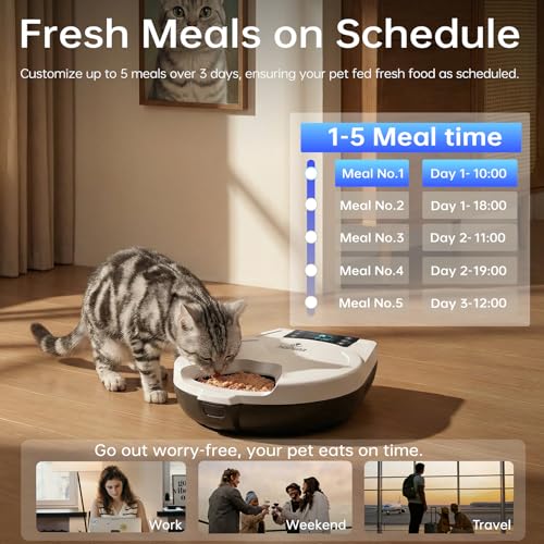 RESPURR Automatic Wet Food Cat Feeder, 3 Days 5 Freshness Meals Refrigerated Auto Cat Feeder, Semiconductor Cooling & Heating with 304 Stainless Steel Bowl, Programmable Timer Cat Food Dispenser