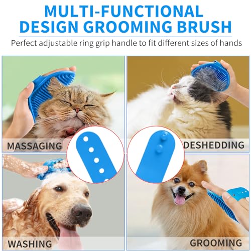 Comotech 6PCS Dog Bath Brush & Dog Toothbrush | Adjustable Handle Shampoo Brush & Scrubber for Short & Long Haired Dogs & Cats | Effectively Solve Odor & Stain Removal Problems (Blue Blue Blue.)