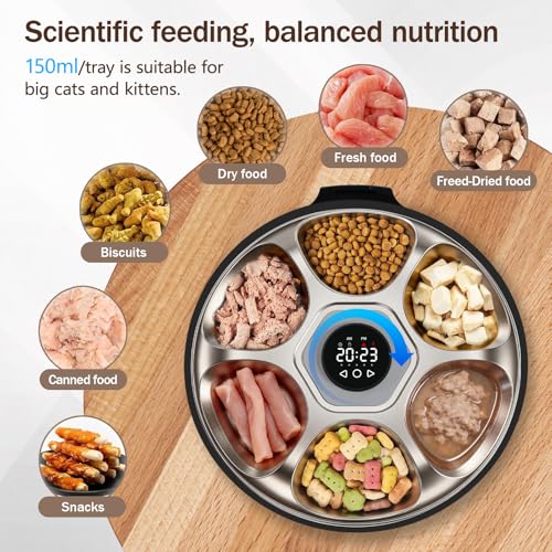 Automatic Wet Food Cat Feeder for Cats Dogs 6 Meal Timed Fresh Foods Dispenser with 2 Ice Pack (Black)