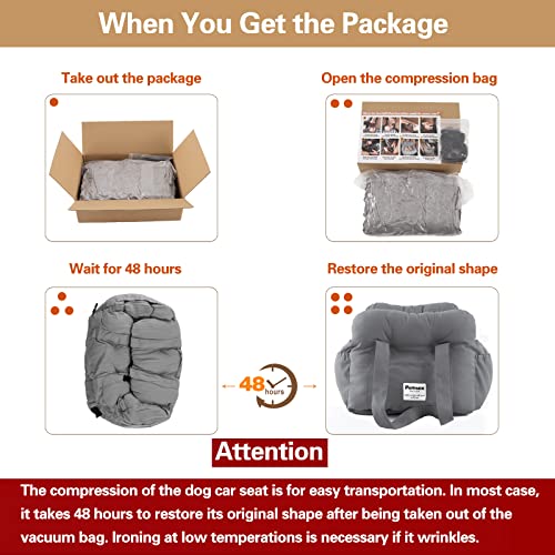 PETNEX Dog Car Seat for Small Dogs, Portable Puppy Car Seat of Easy Installation, Fashionable Pet Carrier Bag with Large Pockets, Machine Washable Dog Booster Seat (Striped Khaki)