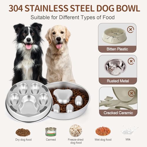 Slow Feeder Dog Bowl for Fast Eating Dogs Stainless Steel Heavy Duty 8.2" with Non-Slip Base, Raised Obstacle Slow Down Eating for Small Medium Large Dogs, Reduces Bloat & Indigestion, Dishwasher Safe