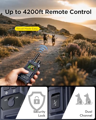 BLACKDOG Military Dog Shock Collar 2 Dogs (5-150lbs) - 4200ft Dog Training Collar with Remote, 4 Training Modes, Flashlight&Strobe, 90-Day Battery, IP67 Waterproof Dog E Collar for All Breeds (Blue)