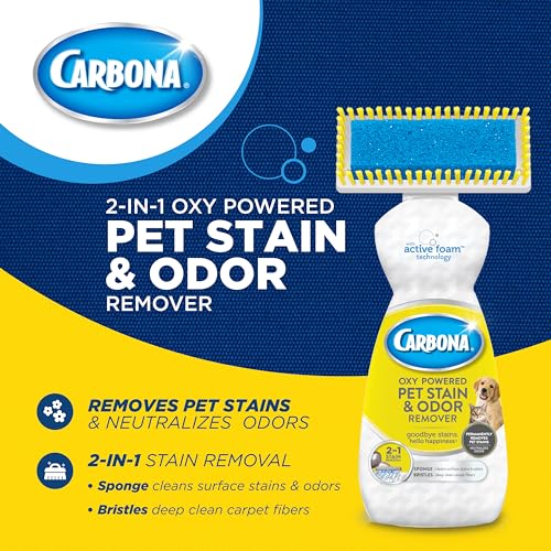 Carbona 2-in-1 Oxy-Powered Pet Stain & Odor Remover (13.5 Fl Oz), Carpet Spot Cleaner Removes Urine Odor, Lifts Mud & Vomit Stains, Prevents Resoiling