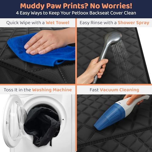 Petloox Dog Car Seat Cover for Back Seat, Waterproof Hammock for Car, SUV & Truck, Non-Slip Backseat Cover for Dogs, Heavy-Duty Dog Hammock Style Seat Protector Pets, Easy to Install & Clean